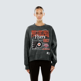 Women's New Era Black Philadelphia Flyers Throwback Mineral Wash French Terry Crew Sweatshirt