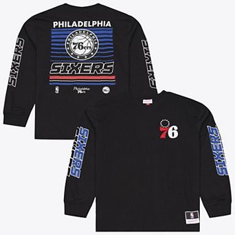 Men's Mitchell & Ness Black Philadelphia 76ers Triple Check Long Sleeve T-Shirt