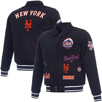 Women's JH Design Navy New York Mets Reversible Wool Full-Snap Jacket