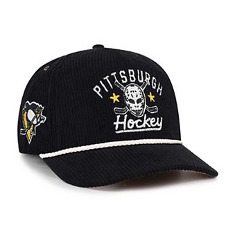 Men's '47 Black Pittsburgh Penguins Hockey Mask Corduroy Rope Hitch Adjustable Hat