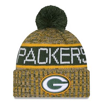 Girls Youth New Era Green Green Bay Packers Tri-Color Cuffed Knit Hat with Pom