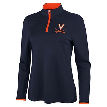 Women's Antigua Navy/Orange Virginia Cavaliers Brink Quarter-Zip Pullover