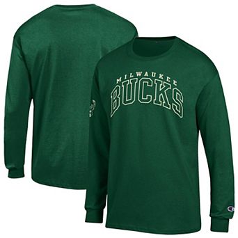 Men's Champion Hunter Green Milwaukee Bucks Jersey Long Sleeve T-Shirt