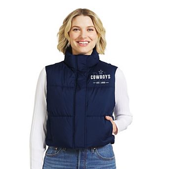 Women's WEAR by Erin Andrews Navy Dallas Cowboys Cropped Puffer Full-Zip Vest