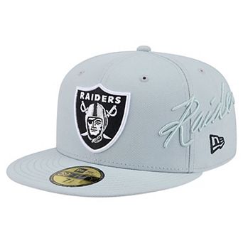 Men's New Era Gray Las Vegas Raiders Side Script 59FIFTY Fitted Hat