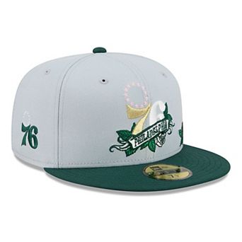 Men's New Era Gray/Green Philadelphia 76ers Rose Banner 59FIFTY Fitted Hat