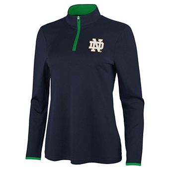Women's Antigua Navy/Green Notre Dame Fighting Irish Brink Quarter-Zip Pullover
