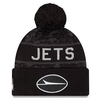 Men's New Era Black New York Jets 2026 Salute To Service Cuffed Knit Hat with Pom