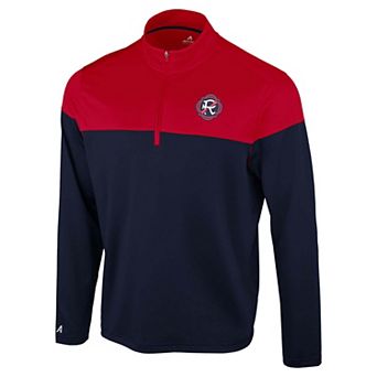 Men's Antigua Navy/Red New England Revolution Hinder Quarter-Zip Pullover