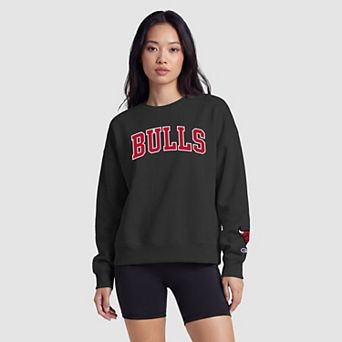 Women's Champion Black Chicago Bulls Contrast Crewneck Sweatshirt