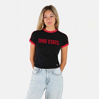 Women's Hype and Vice Black Ohio State Buckeyes Cropped Goalie Baby T-Shirt