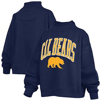 Women's Pressbox Navy Cal Bears Oversized Slogan Fleece Mock Neck Sweatshirt