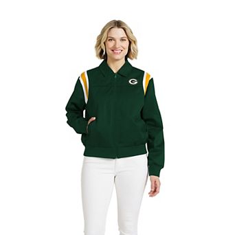 Women's WEAR by Erin Andrews Green Green Bay Packers Shoulder Stripe Twill Full-Zip Jacket