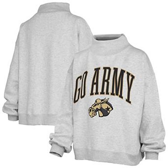Women's Pressbox Ash Army Black Knights Oversized Slogan Fleece Mock Neck Sweatshirt
