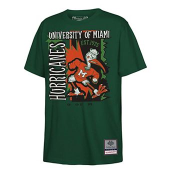 Youth Mitchell & Ness Hunter Green Miami Hurricanes 90s Retro Poster T-Shirt