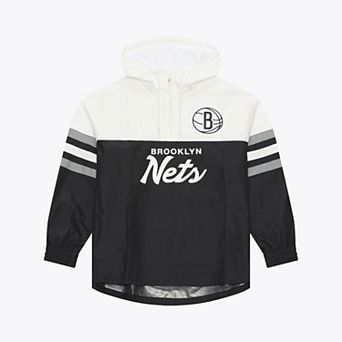 Men's Mitchell & Ness Black Brooklyn Nets Head Coach Lightweight Anorak Quarter-Zip Windbreaker