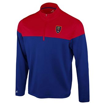 Men's Antigua Blue/Red Real Salt Lake Hinder Quarter-Zip Pullover