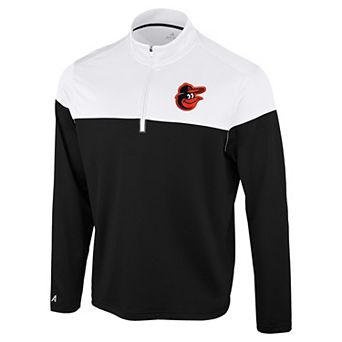 Men's Antigua Black/White Baltimore Orioles Hinder Quarter-Zip Pullover