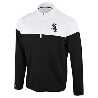 Men's Antigua Black/White Chicago White Sox Hinder Quarter-Zip Pullover