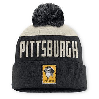 Men's Nike Natural/Black Pittsburgh Pirates Cooperstown Collection Peak Standard Cuffed Knit Hat with Pom