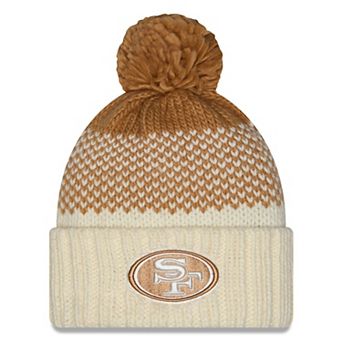 Girls Youth New Era Cream/Brown San Francisco 49ers Fade Cuffed Knit Hat with Pom
