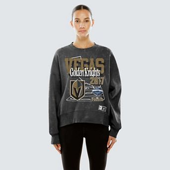Women's New Era Black Vegas Golden Knights Throwback Mineral Wash French Terry Crew Sweatshirt