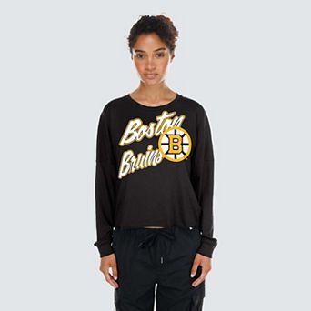 Women's New Era Black Boston Bruins Oversized Boxy Long Sleeve T-Shirt
