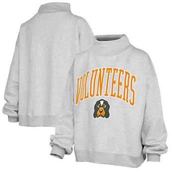 Women's Pressbox Ash Tennessee Volunteers Oversized Slogan Fleece Mock Neck Sweatshirt