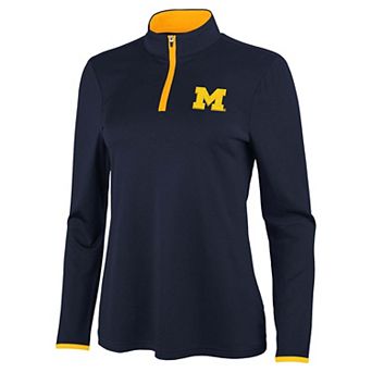 Women's Antigua Navy/Maize Michigan Wolverines Brink Quarter-Zip Pullover