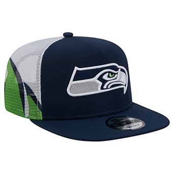 Men's New Era College Navy/Neon Green Seattle Seahawks Mesh A-Frame 9FIFTY Snapback Trucker Hat