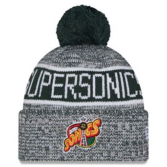 Youth New Era Green Seattle SuperSonics Tri-Color Cuffed Knit Hat with Pom