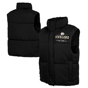Women's WEAR by Erin Andrews Black Pittsburgh Steelers Cropped Puffer Full-Zip Vest
