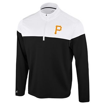 Men's Antigua Black/White Pittsburgh Pirates Hinder Quarter-Zip Pullover