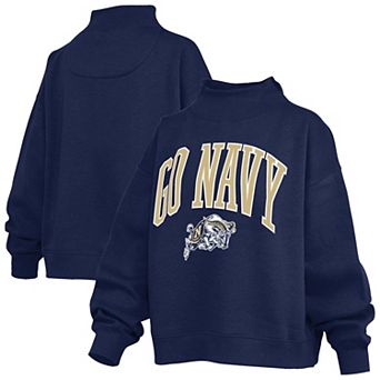 Women's Pressbox Navy Navy Midshipmen Oversized Slogan Fleece Mock Neck Sweatshirt