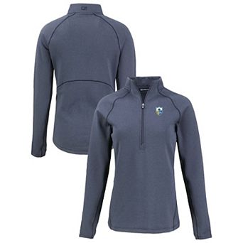 Women's Cutter & Buck Heather Navy Los Angeles Chargers Peshastin Eco Fleece Recycled Tri-Blend Raglan Half-Zip Jacket