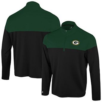Men's Antigua Black/Green Green Bay Packers Hinder Quarter-Zip Pullover
