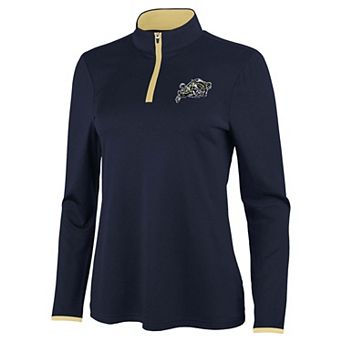 Women's Antigua Navy/Gold Navy Midshipmen Brink Quarter-Zip Pullover