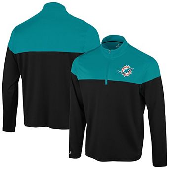 Men's Antigua Black/Aqua Miami Dolphins Hinder Quarter-Zip Pullover