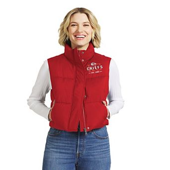 Women's WEAR by Erin Andrews Red Kansas City Chiefs Cropped Puffer Full-Zip Vest