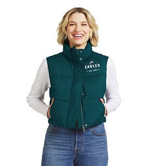Women's WEAR by Erin Andrews Midnight Green Philadelphia Eagles Cropped Puffer Full-Zip Vest