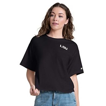 Women's Starter Black LSU Tigers Advantage Cropped T-Shirt