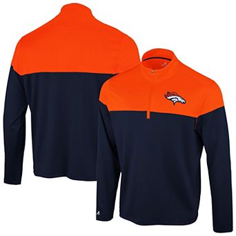 Men's Antigua Navy/Orange Denver Broncos Hinder Quarter-Zip Pullover