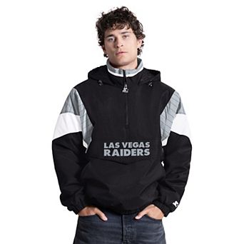 Men's Starter Black Las Vegas Raiders The Throwback Half-Zip Hooded Jacket