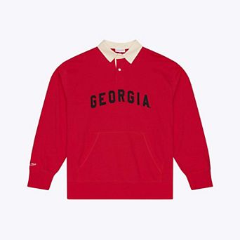 Men's Mitchell & Ness Red Georgia Bulldogs Retro Roots French Terry Fleece Polo