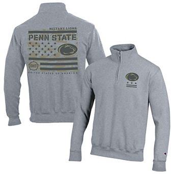 Men's Champion Heather Gray Penn State Nittany Lions Operation Hat Trick Flag Powerblend Fleece Quarter-Zip Pullover