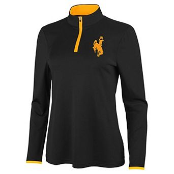 Women's Antigua Black/Gold Wyoming Cowboys Brink Quarter-Zip Pullover