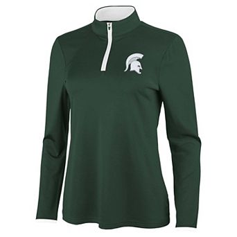 Women's Antigua Green/White Michigan State Spartans Brink Quarter-Zip Pullover