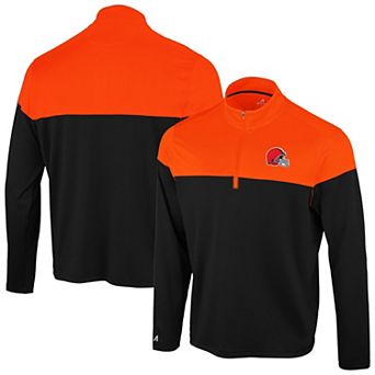 Men's Antigua Black/Orange Cleveland Browns Hinder Quarter-Zip Pullover