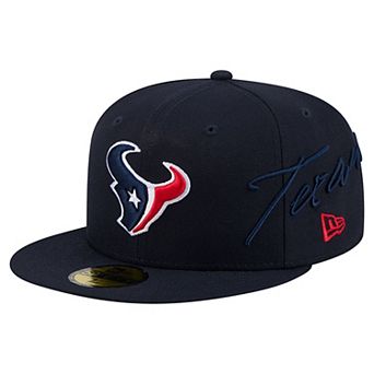 Men's New Era Navy Houston Texans Side Script 59FIFTY Fitted Hat