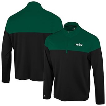 Men's Antigua Black/Green New York Jets Hinder Quarter-Zip Pullover
